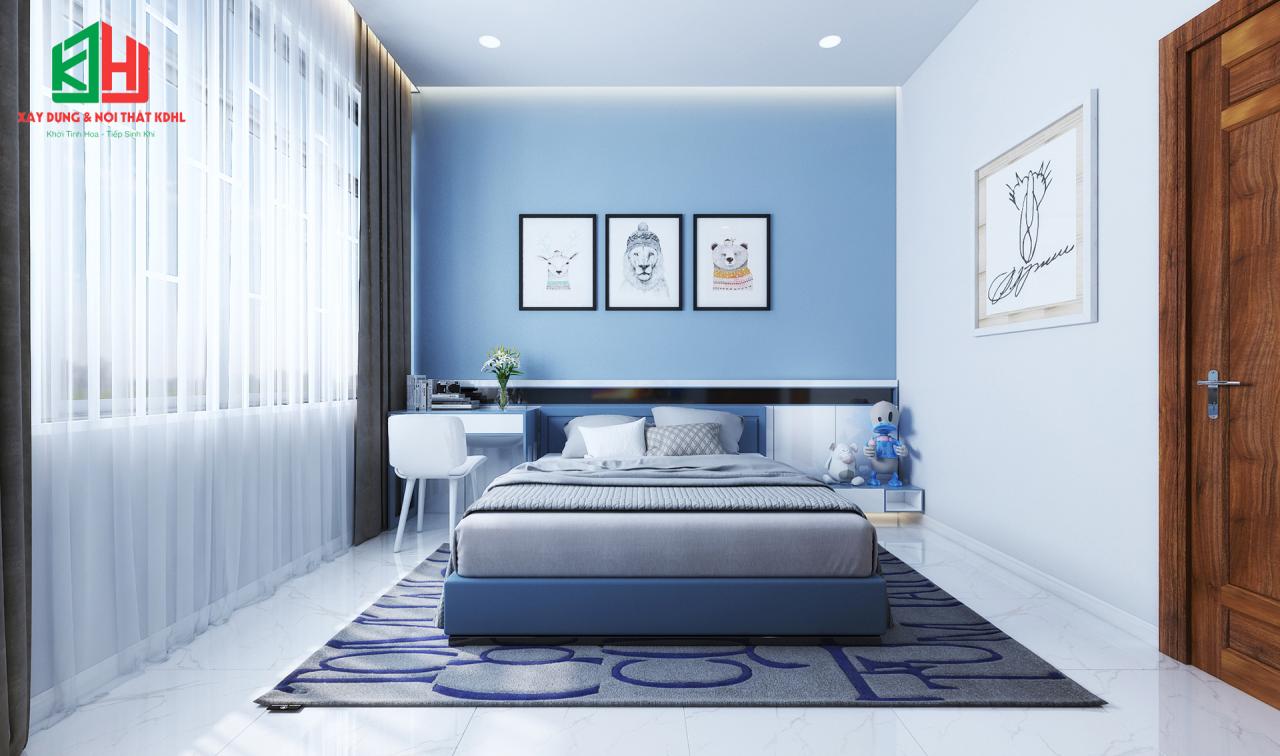Phòng ngủ 3 hiện đại với toen màu xanh dương làm chủ đạo KDHL
