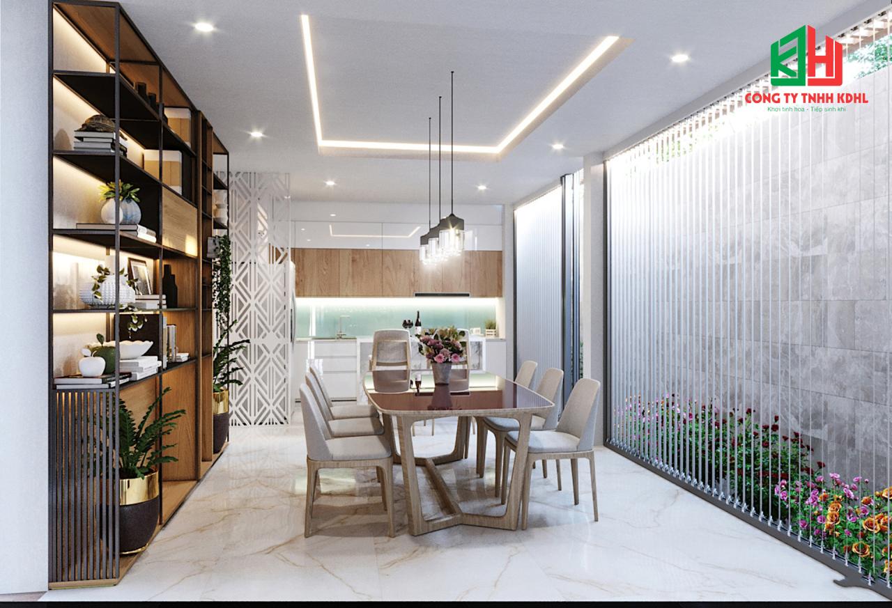 Khu bếp - phòng ăn của mẫu thiết kế nhà phố 2 tầng hiện đại